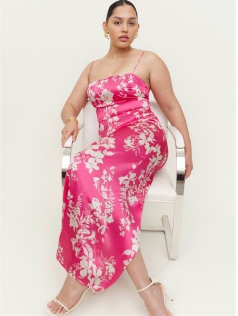 Reformation Pink Floral Strap Maxi Dress Silk